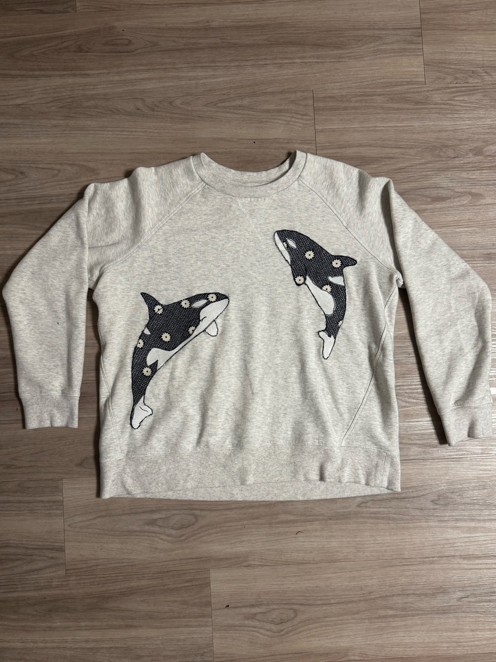 Light Gray Men's Sweatshirt with Navy Whale Patch Design
